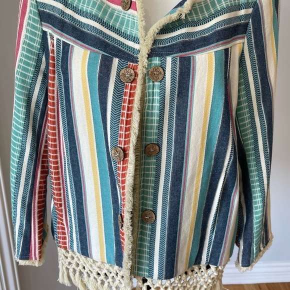 Multiples striped tassel fringe bohemian look open front jacket in a size large - Picture 16 of 16